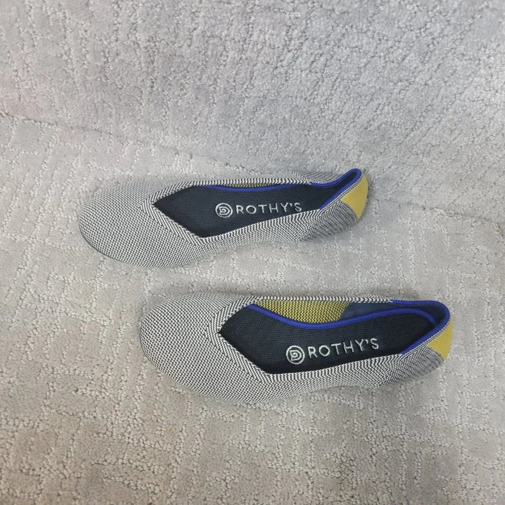 Rothy's Black & White Knit Flats with Blue and Yellow Trim